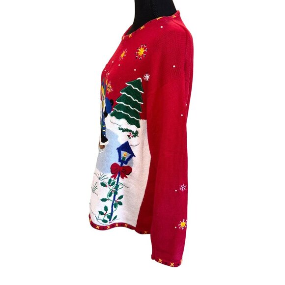 Designers Originals Studio L Red Ugly Christmas Holiday Sweater Skating Penguins - Picture 4 of 14